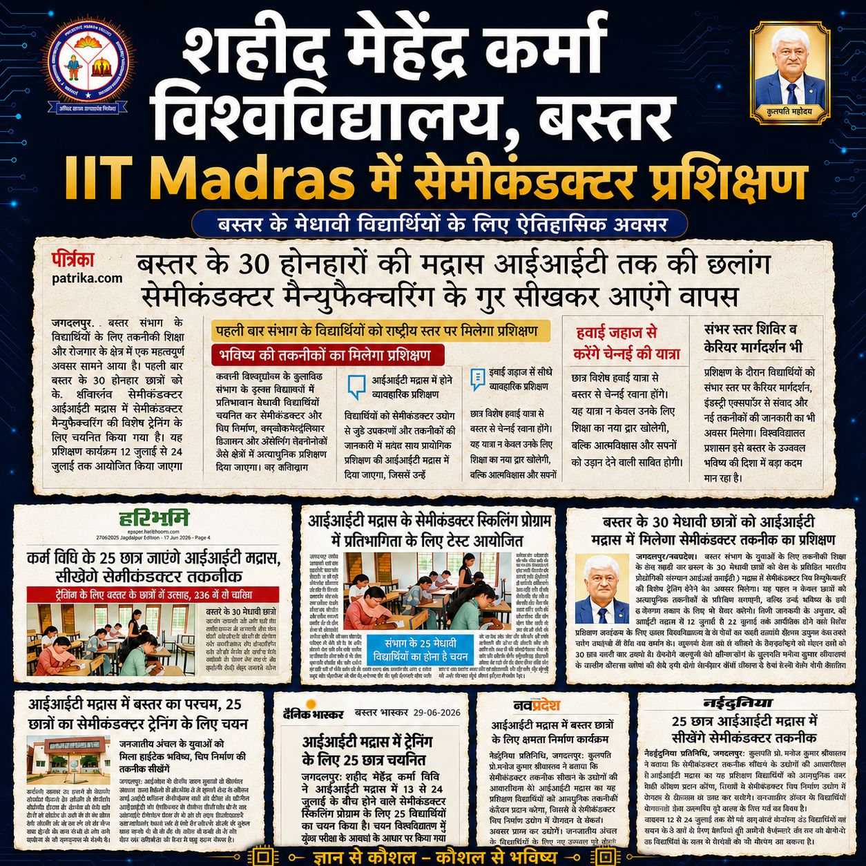 शहीद महेंद्र कर्मा विश्वविद्यालय बस्तर के 30 होनहारों का IIT Madras में सेमीकंडक्टर मैन्युफैक्चरिंग प्रशिक्षण